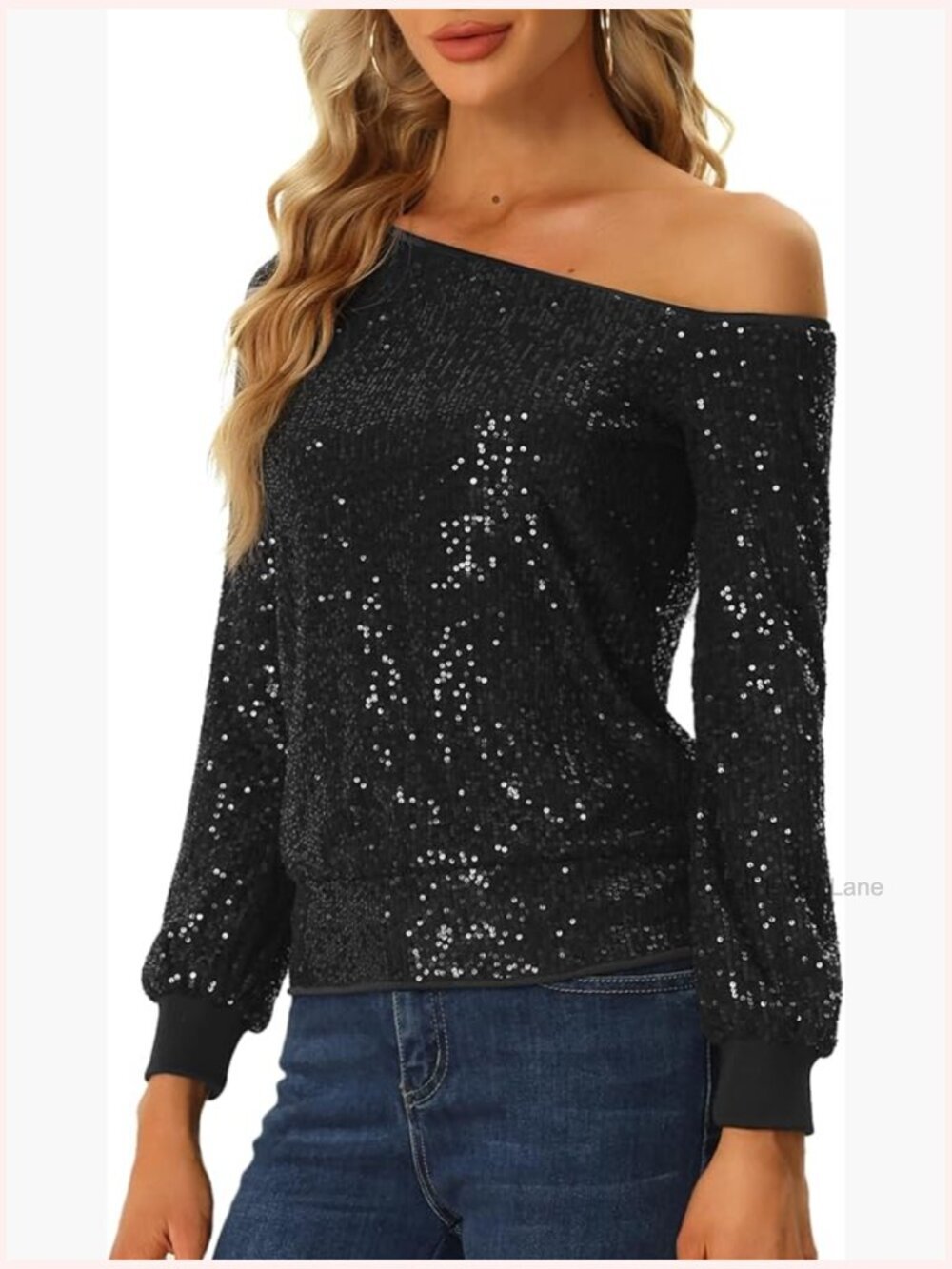 Sparkly Sequin Off-Shoulder Long Sleeve Party Blouse Top